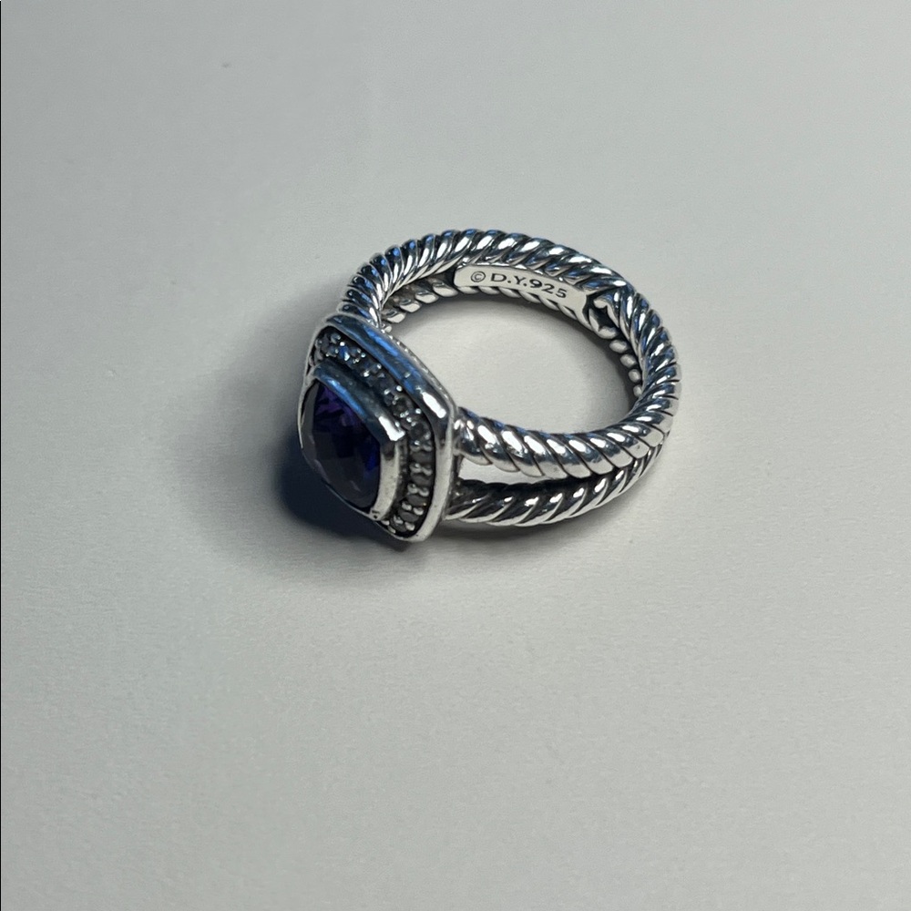 David Yurman Petite Albion Amethyst Ring With Pave’ Diamonds - Picture 2 of 8